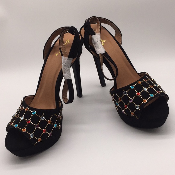 Qupid Ladies Platform Black Suede 5” Heels Pumps Size 7 - Picture 10 of 14